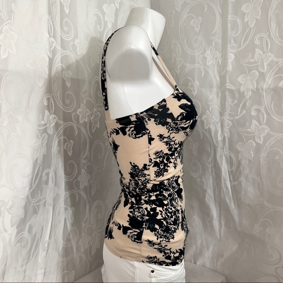 Seductions Nude Cream Floral Square Neck Stretch Tank Top - Picture 8 of 9